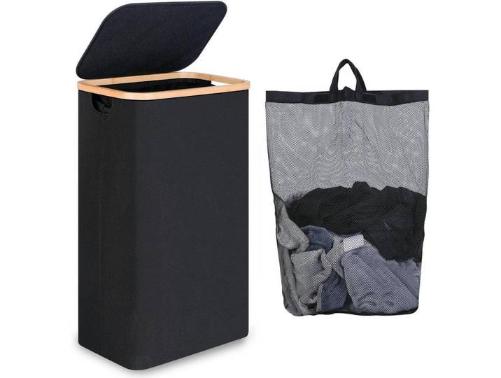 Wäschekorb mit Deckel 75L Schwarz, 27.5x66x41 cm, Haushalt & Reinigung, Wäschepflege, Wäschekörbe & Wäschetonnen