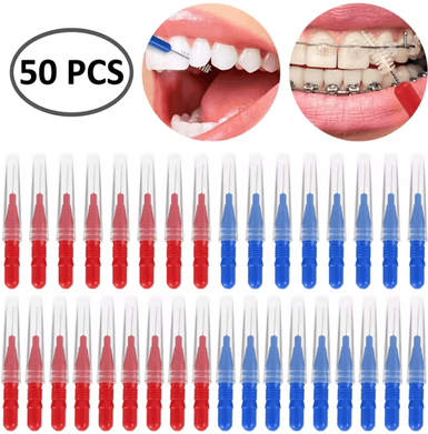Inspire Curations 50 Piece Interdental Brush Set Soft Dental Floss Brushes For Braces & Teeth Cleaning 50pcs