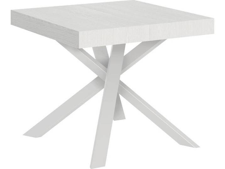 Table Extensible 90X90/194 Cm Clerk Plateau Frêne Blanc Pieds Blancs