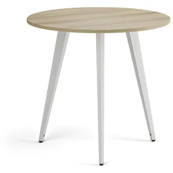 Couchtisch PRIMO VIBE, Durchmesser 80 cm, weißes Metallgestell, Eiche natur