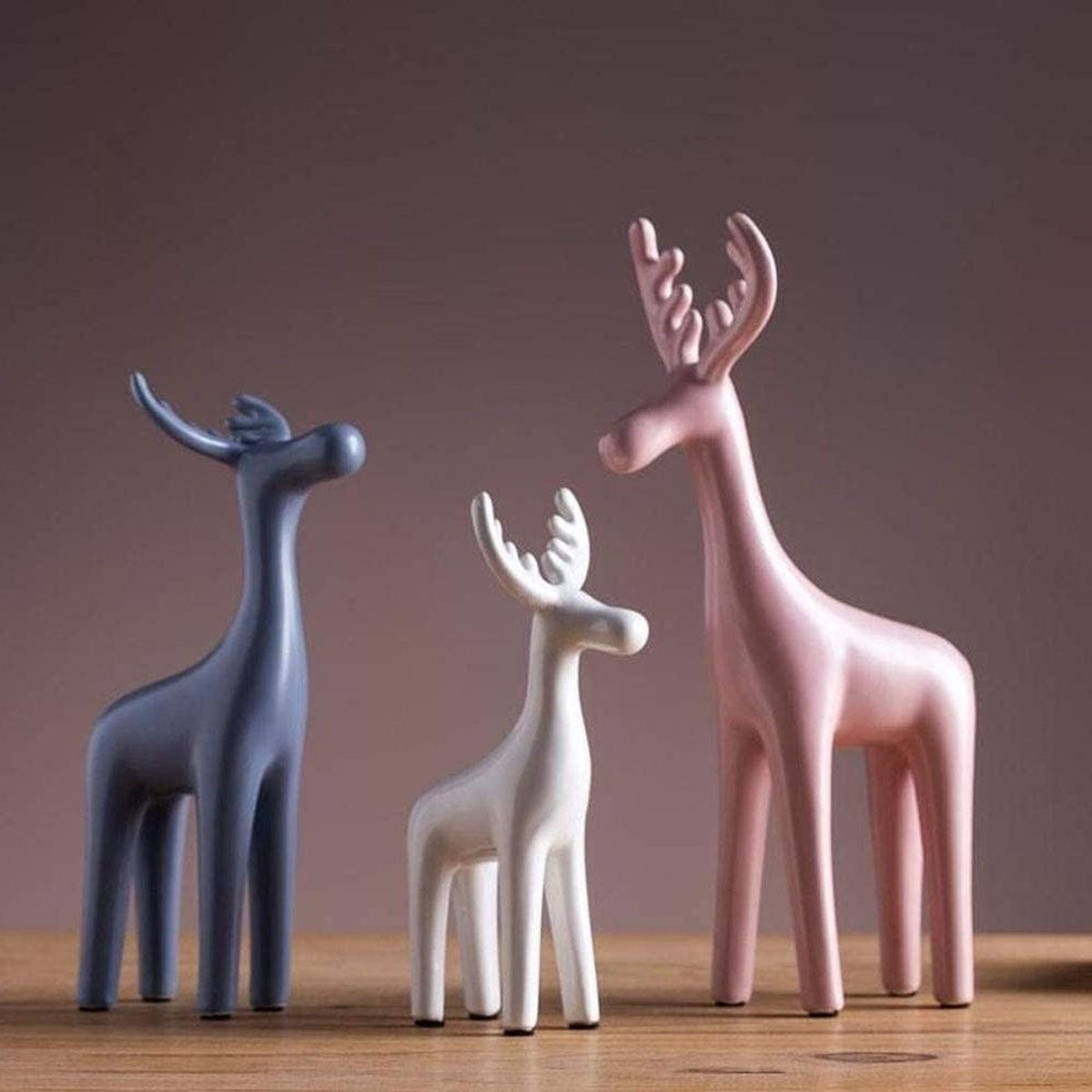 Set van 3 Keramische Rendier Beelden - Abstracte Sculpturen voor Tafeldecoratie