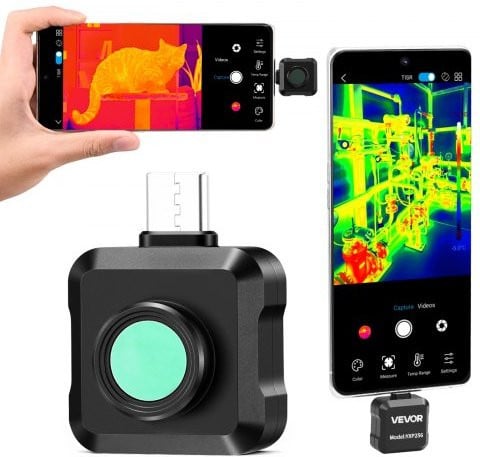 VEVOR warmtebeeldcamera voor Android met USB-C, 512x384 Super IR en 256x192 IR-resolutie, thermische infraroodcamera voor smartphone en tablet, zwart
