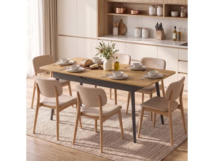 HOMCOM Table Extensible 130-160cm Cuisine Chêne Bords Arrondis