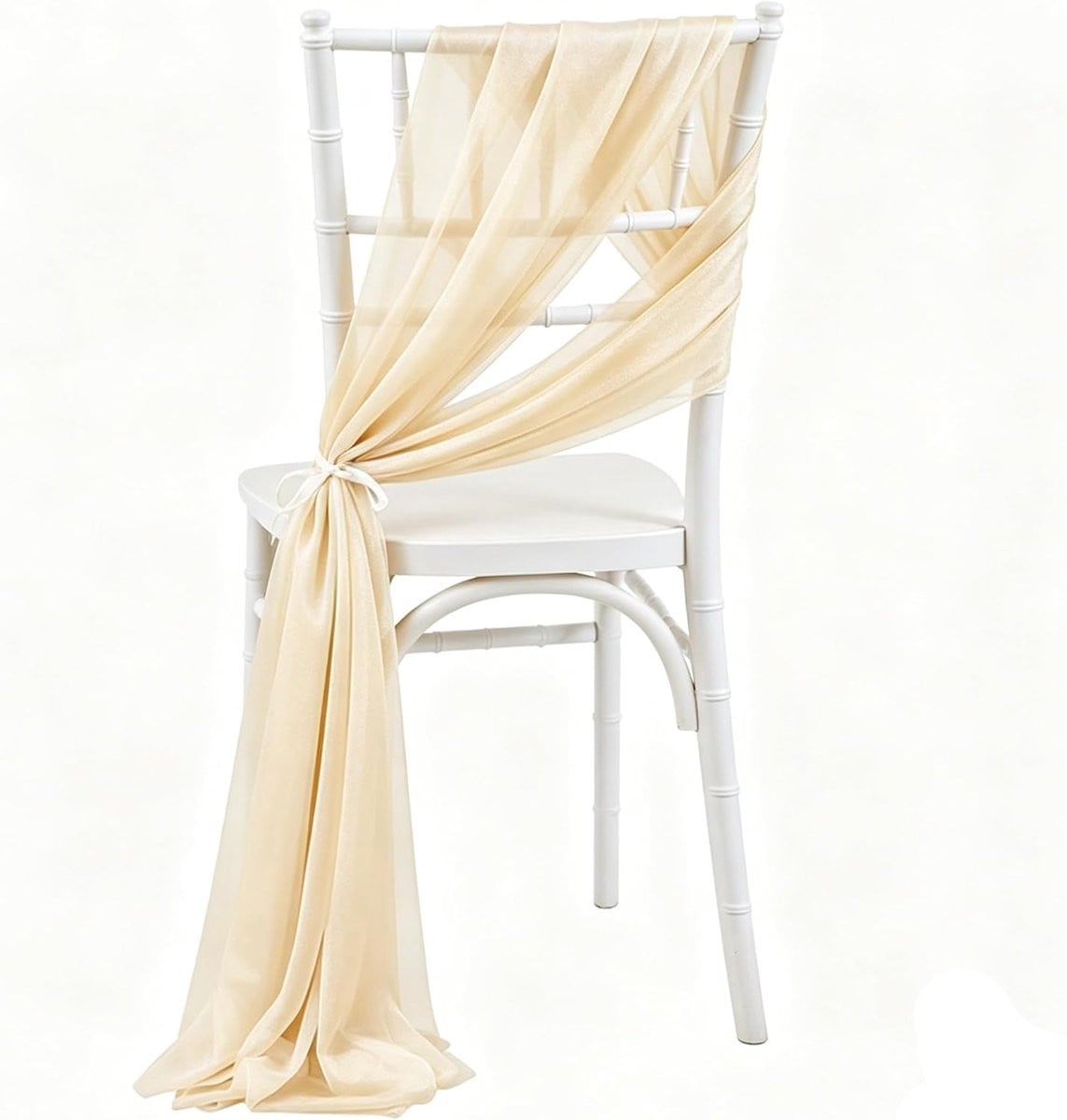 50 stuks Champagne Chiffon Tule Stoelstrikken voor Bruiloft en Feestdecoratie