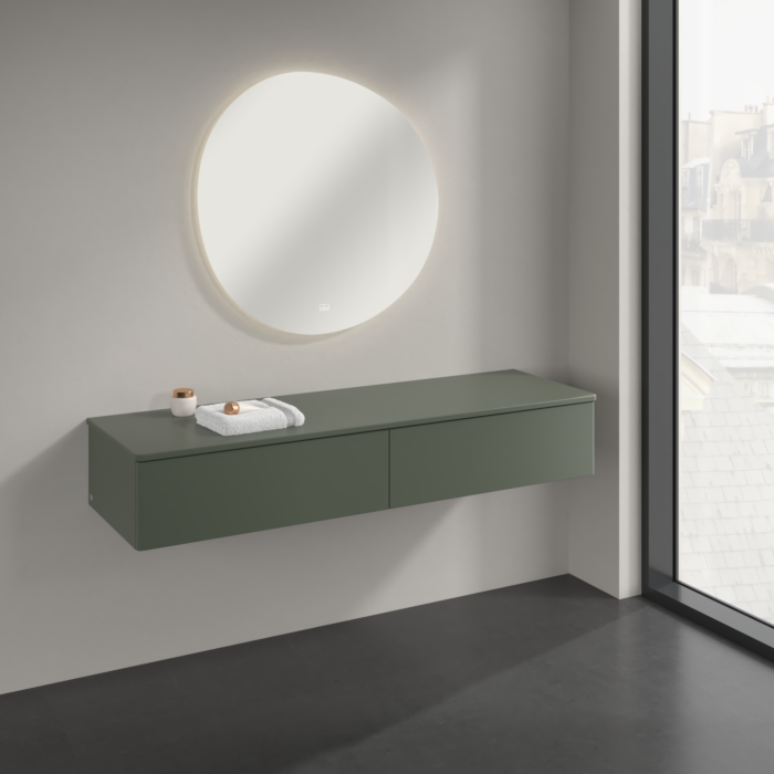 Villeroy und Boch Antao Sideboard K42000HL 160x26,8x50cm, Waschbeckenplattenfarbe Lack, leaf green matt lacquer