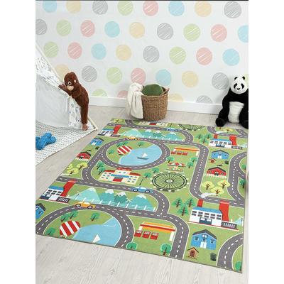 Teppich THE CARPET "Happy Life", grün, B:100cm H:4mm L:200cm, Polyester, Teppiche, Teppich, Life Kinderzimmer Teppich Spielteppich pflegeleicht