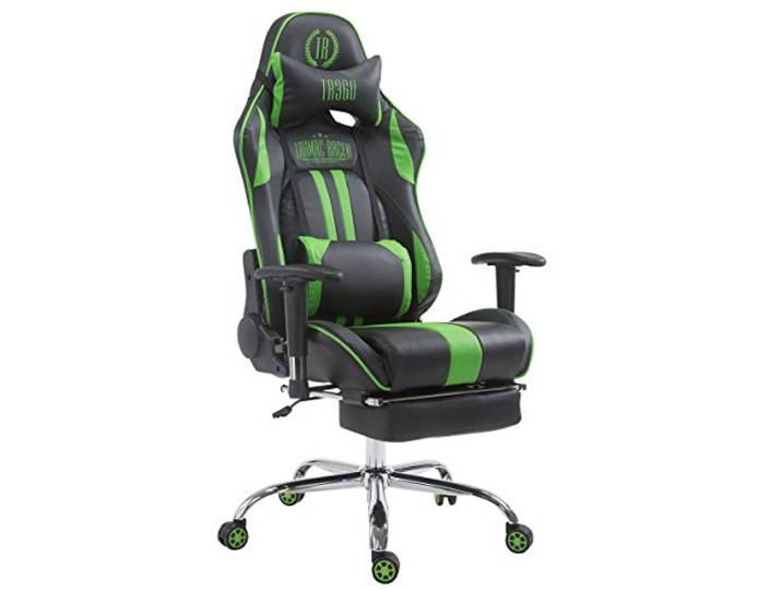 CLP Gaming Bürostuhl XL Limit mit Kunstlederbezug I Gamingstuhl mit Metallgestell I Schreibtischstuhl höhenverstellbar, Farbe: schwarz/grün, Fußablage: mit Fußablage