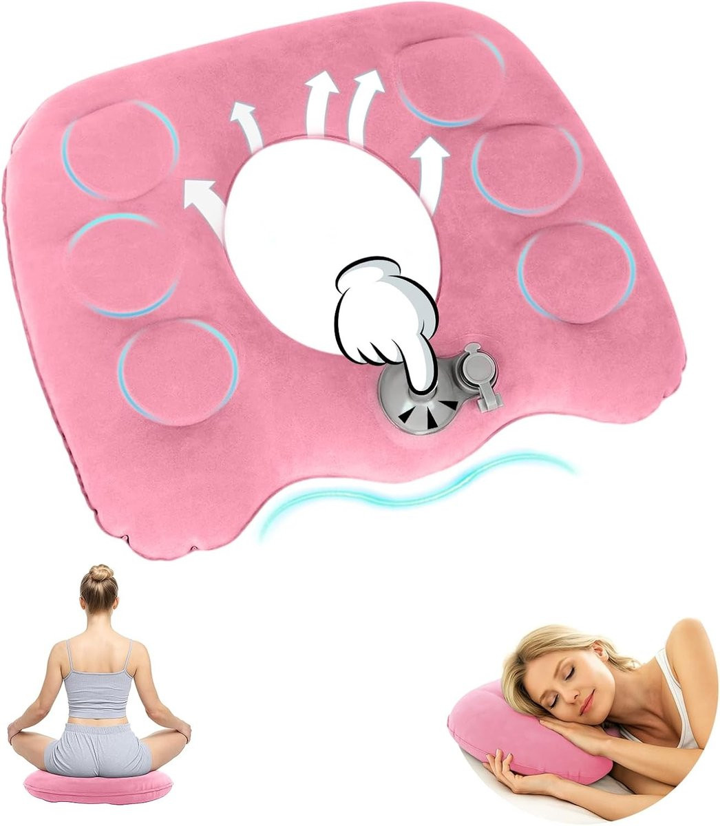 Verstelbaar Opblaasbaar Donut Kussen voor Zitcomfort en Orthopedische Ondersteuning, Roze