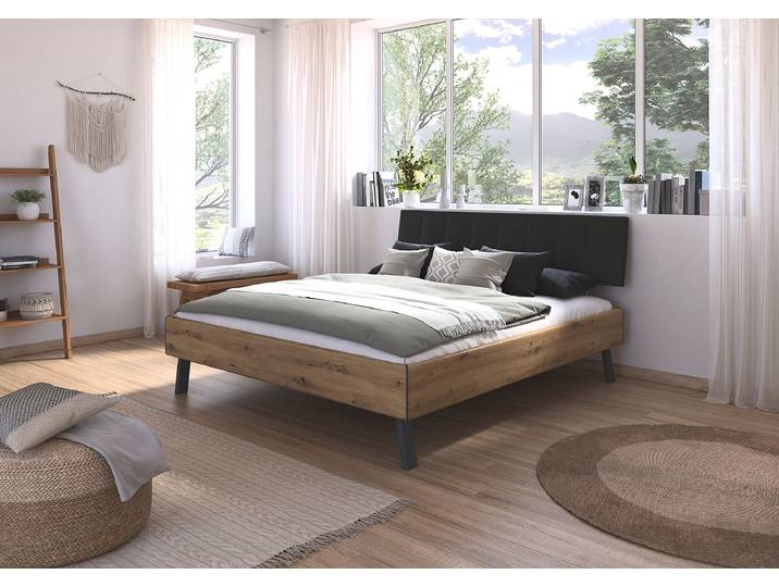 Bettgestell Mavi - Kunstleder 180 x 200cm Kunstleder Holz/Eiche Artisan Dekor Eiche
