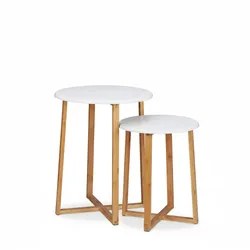 Relaxdays Beistelltisch 2er Set, runde Satztische, 48,5 & 60,5 cm hoch, modernes Design, Wohnzimmertisch, natur/weiß
