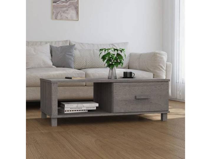 Table basse - - HAMAR - Bois massif de pin - Gris clair - 100x55x35 cm