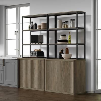SICOTAS "70.8""H Shelving Unit with 2 Doors:Transforming Kitchen and Study Spaces"
