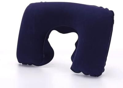 Inspired Finds Inflatable Travel Neck Pillow With Soft Plush Cover For Car, Flight, And Office dark Blue