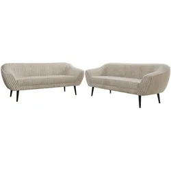 SITZGARNITUR PIRS 3+3 - Beige Cord - Schwarze Beine