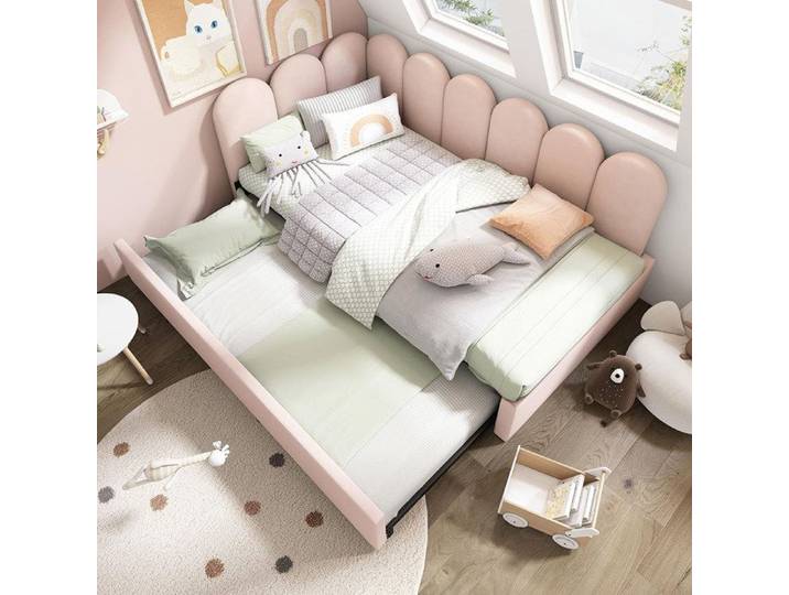 Lit gigogne - GUTENT - 90x200cm - Velours - Rose - 1 place