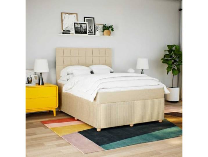 KTHLBRH Boxspringbett mit Matratze, Creme, 160 x 200 cm Taschenfederkernmatratze, verstellbares Kopfteil, inklusive Matratzenschoner, Lattenrost