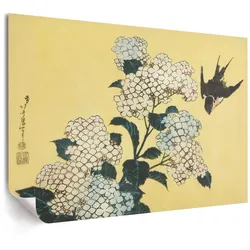 POSTER - 29x21 cm (A4) - Hokusai - Hortensie und die Schwalbe