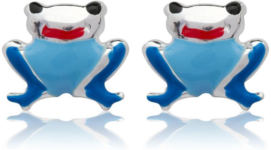 Unique 925 Silber Kinderohrstecker mit Froschmotiv blau blau
