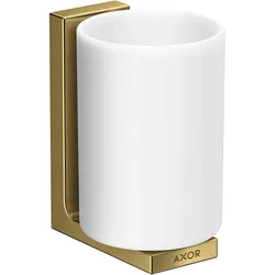 hansgrohe AXOR UNIVERSAL Rectangular Zahnputzbecher, Metall, Glas weiß, 42604990, Farbe: Polished Gold Optic