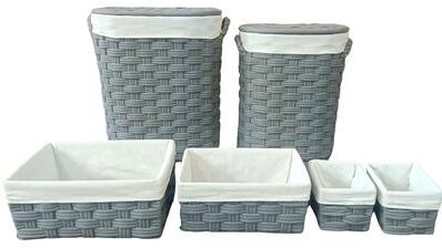 IH Casa Decor 6Pc Non-Woven Oval Hampers & Baskets Dark Grey