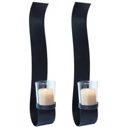 Lex 2er Set Wandkerzenhalter Metall mit Glas Wanddeko Kerzenhalter Wandlicht schwarz