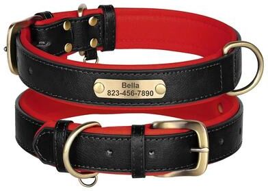 Uplift Essentials Personalized Custom Leather Dog Collar Handcrafted PU Leather With Free Engraved Nameplate 361k Black m
