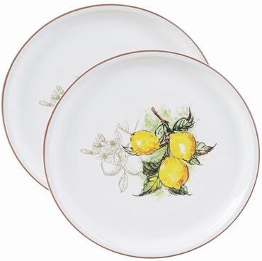 "Lorren Home Trends 2 Piece Round 12"" Pizza-Serving Platters, Lemon Design"