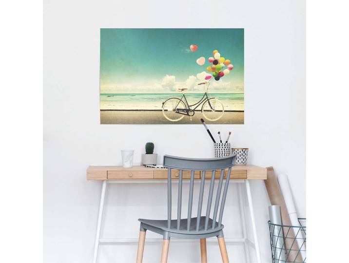Affiche Vélo et ballons Papier Bleu 61 x 92 x 0cm