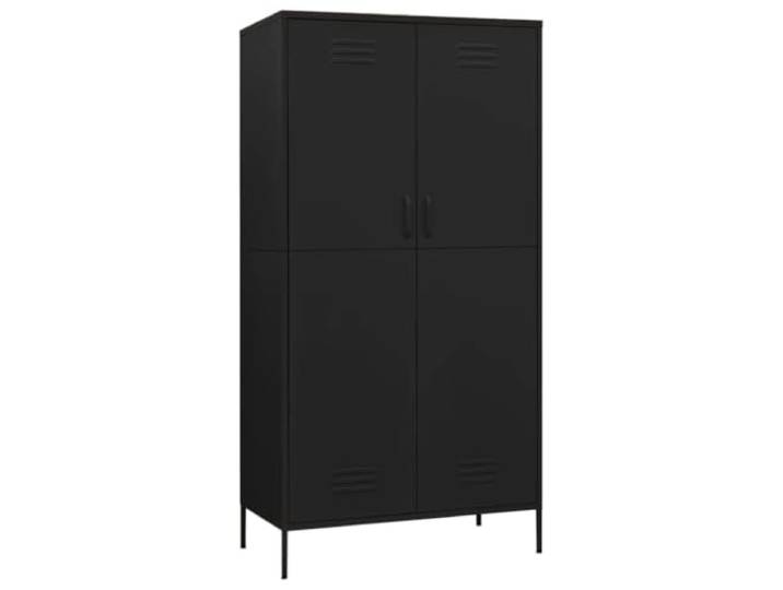 HNSMFPRE Schrank, Schwarz, 90 x 50 x 180 cm, Stahl, mit 4 verstellbaren Schwarzer Kleiderschrank, robuster Stahl, Kleiderschrank, 4 verstellbare Regale, Kleideraufbewahrung, Schlafzimmer