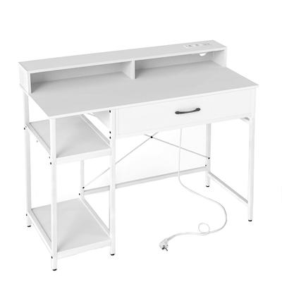 COSTWAY Schreibtisch mit Schublade, 120x55x75cm, für PC & Büro, Metallgestell, Natur