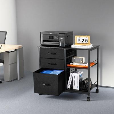 VIVIADORE Mobile Metal File Cabinet with 3 Fabric Drawers & 2 Open Shelves,Steel Frame Document Cabinet on Wheels for Home Office, Files