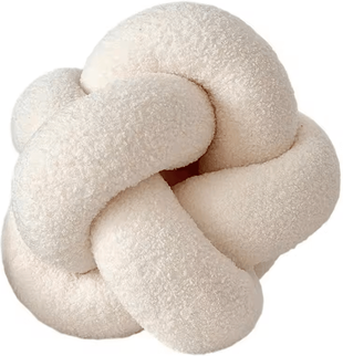 Uplift Curations KnitCuddle 9x9 Inch Braided Knot Throw Pillow Hand Knitted Plush Round Ball Cushion For Sofa & Bedroom white