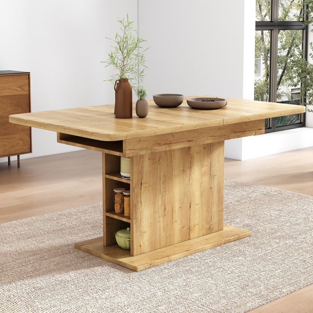 Urban Meuble Table à manger extensible effet bois avec rangement Beige 130x75x70cm