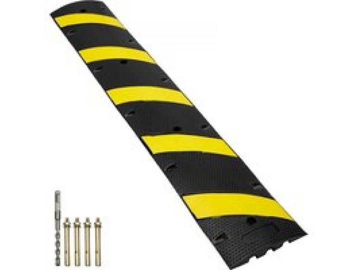 VEVOR Rampe Protection Câble à 2 Canaux Passage de Câble au Sol en Caoutchouc Passe Câble Ralentisseur Charge 10000 kg avec 4 Vis d'Expansion 1 Foret pour Routes Parkings, 183x30x4,5 cm, Noir/Jaune