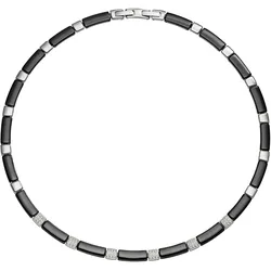 Collier JOBO, silber (edelstahlfarben), Halsketten, Damen, Edelstahl Keramik, L: 47, Edelstahl, Keramik, Collier, Keramik mit Edelstahl und 54 Zirkonia 47 cm