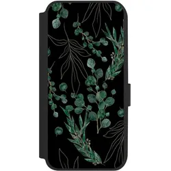 Nivocase Klapphülle für Samsung Galaxy A14 5G Handyhülle aus Kunst Leder NIVOflip schwarz Blätter Natur (Samsung Galaxy A14 5G), Smartphone Hülle, Schwarz