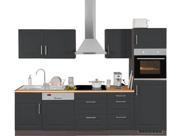 KOCHSTATION KS-Stockholm – Küche mit hochwertiger und detailreicher Landhausfront Breite 280 cm, wahlweise mit E-Geräten,mit MDF-Fronten