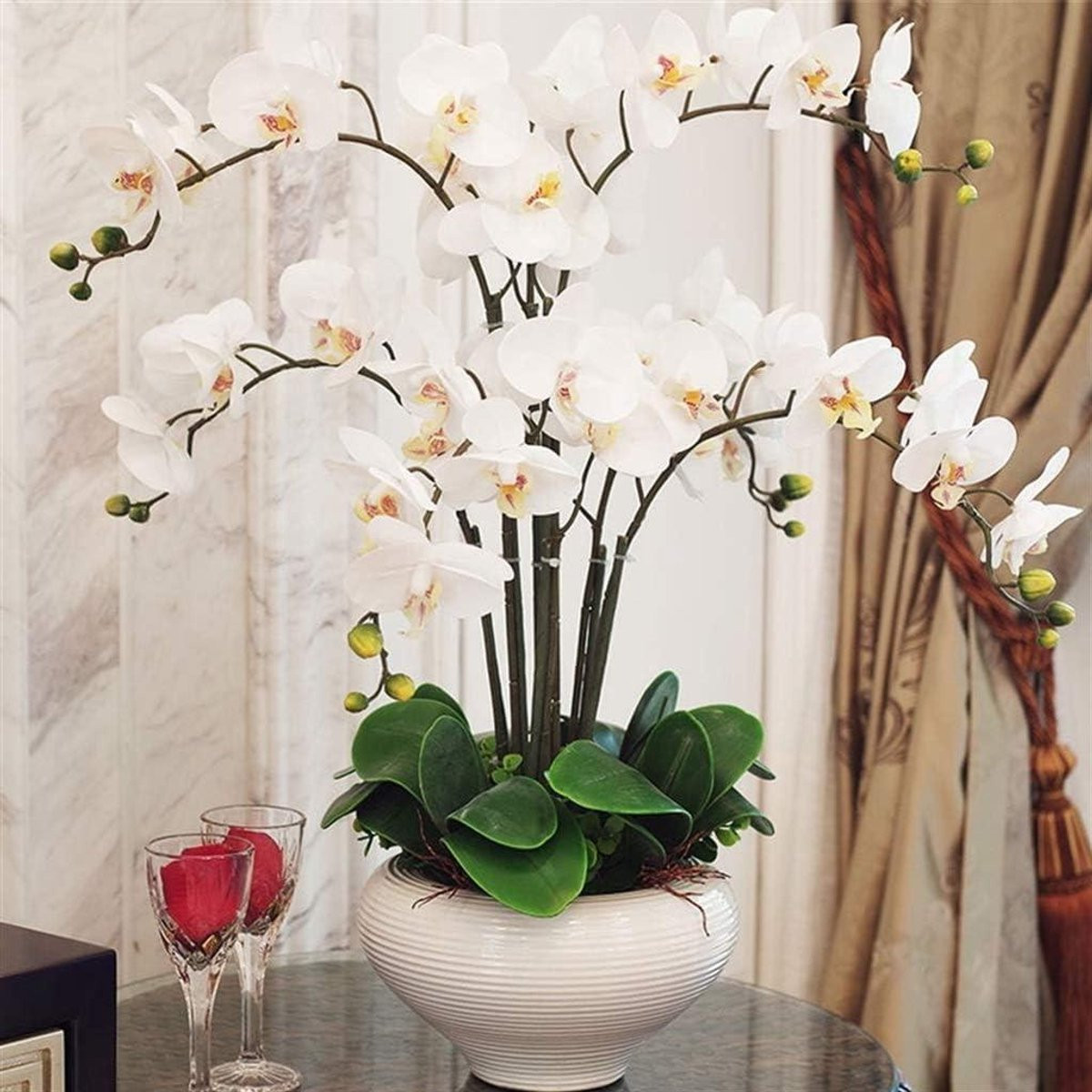 Kunstorchidee met vaas - Witte Phalaenopsis nepbloemen - 50 cm