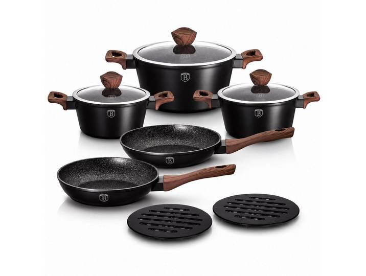 Ertex Topf-Set 10tlg. Set Pfanne Kochtopf, Töpfe, braune Griffe, Kasserolle BH1534, Aluminiumguss, Aluguss Material mit Granit Beschichtung