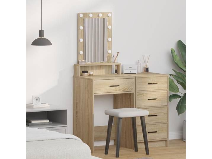 Coiffeuse moderne avec éclairage LED - vidaxl - Chêne Sonoma - 50x41x140 cm - Beige - Éclairage LED ajustable