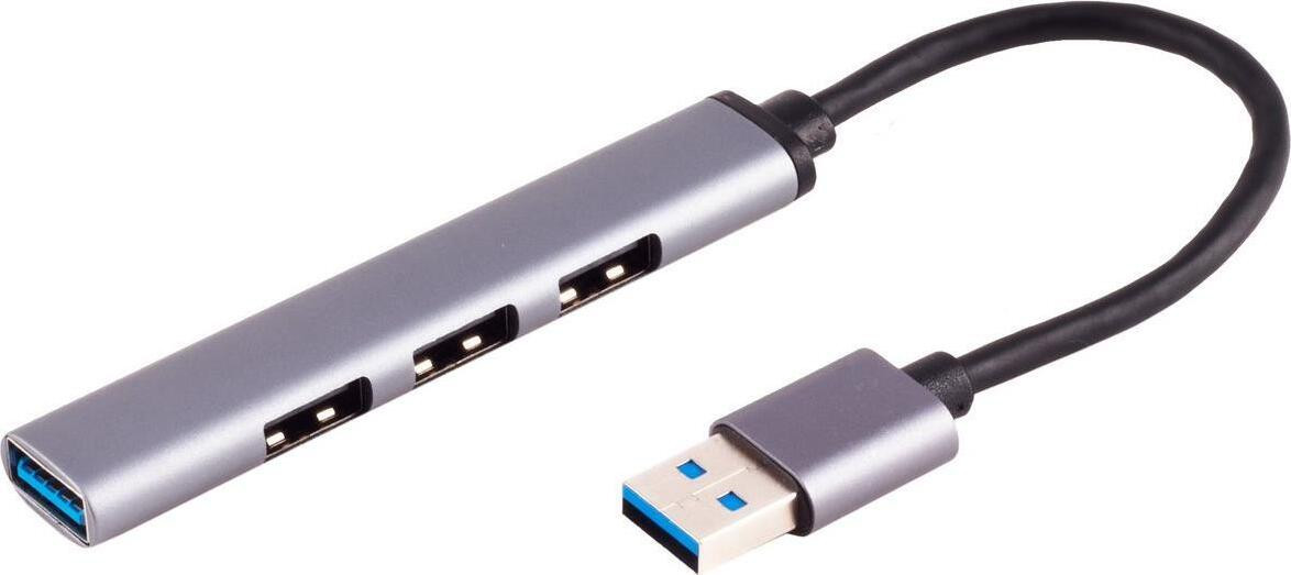 S-CONN USB Hub 13-50001 met USB 3.2 Gen 1 en USB 2.0 Type-A, 5000 Mbit/s, Grijs, Aluminium