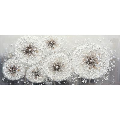 Ölgemälde BÖNNINGHOFF "handarbeit PUSTEBLUMEN XXL 60x140 cm – Wandbild Kunst Deko", weiß (farbe bild(er): weiß, grau), B:140cm H:60cm T:2cm, Acrylfarbe, Canvas, Holz, Bilder, handgefertigt, jedes Bild ein Unikat