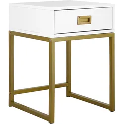 BEISTELLTISCH weiß/gold 1 Schublade quadratisch 40/40/57 cm Largo