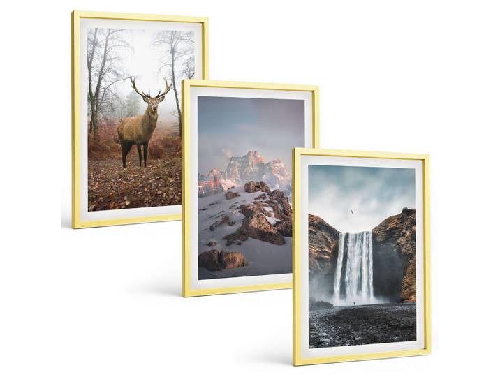 BILDER SET 3er Set - 40x60 cm Goldrahmen - Wilde Berglandschaften