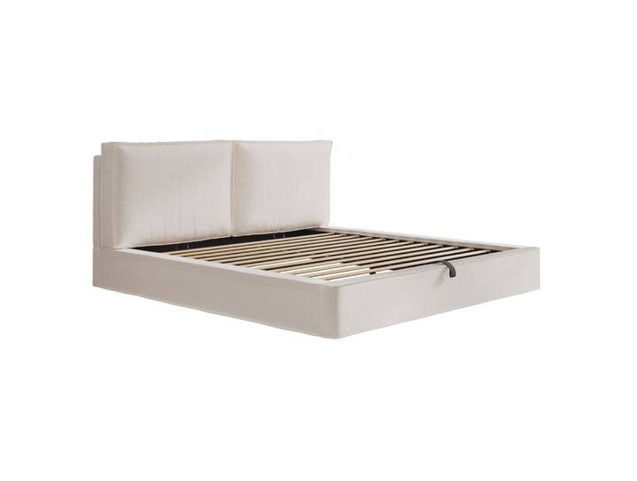 Lit adulte 180x200 avec rangement, tête de lit, bouclé, beige