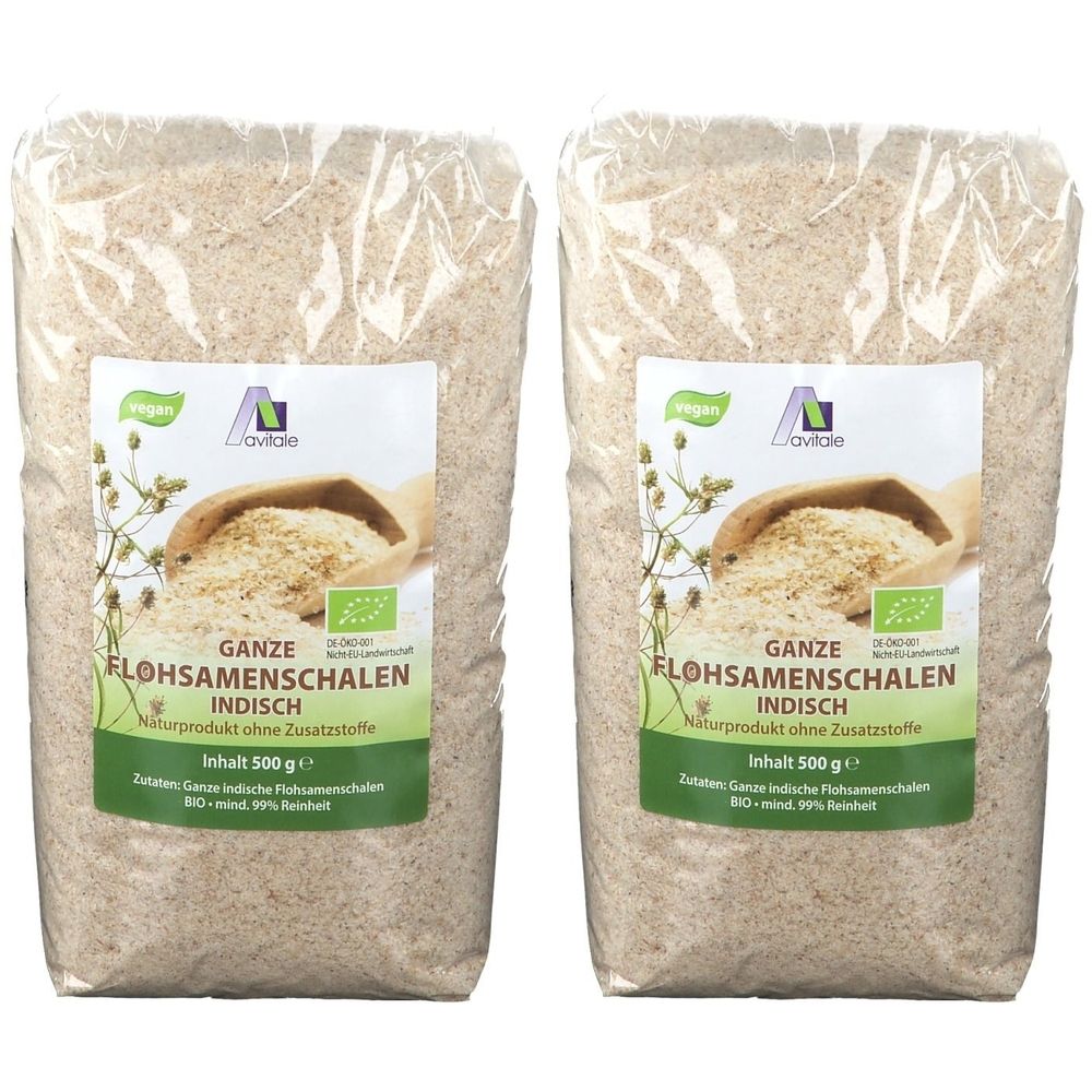 Avitale Ganze Flohsamenschalen aus Indien in Bio-Qualität x2 2x500 g Samen