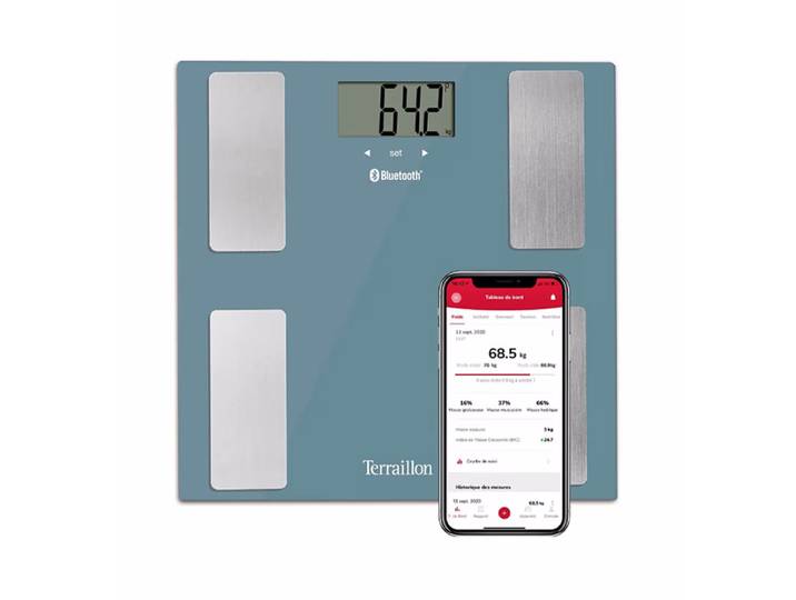 Terraillon 14874 Smart connect Personenwaage – Körperanalysewaage/Körperfettwaage – blau