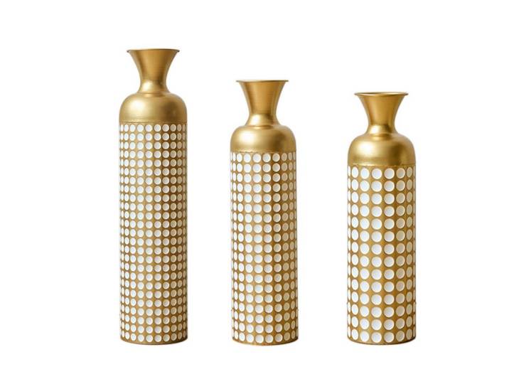 Lvhom Bodenvase Metallvase,50/66/83 cm,3 tlg.Dekovase,Polka Dots-Goldfarben, 83 cm, Dekoration, Vasen, Bodenvasen