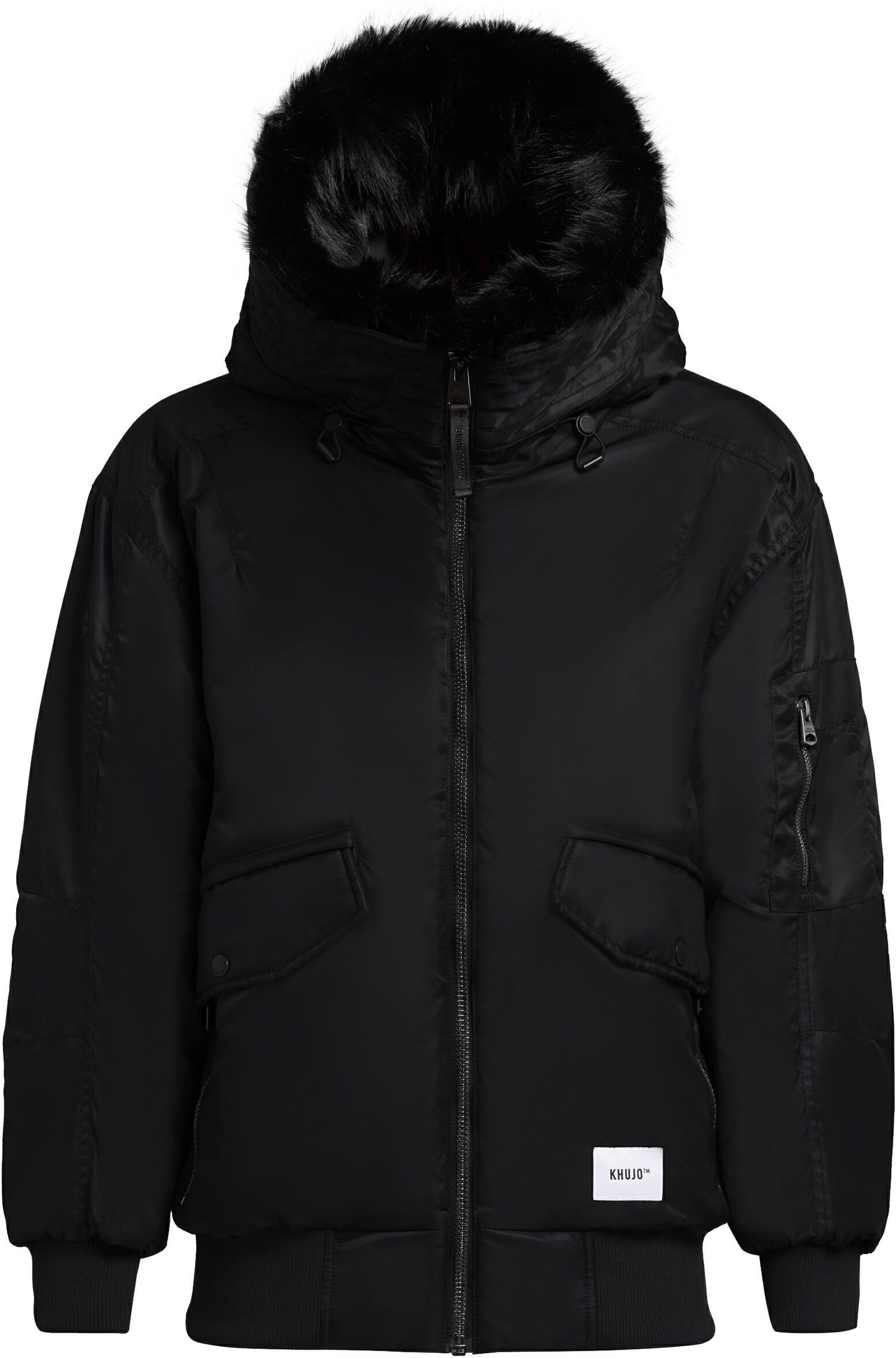 Bomberjacke KHUJO "Bomberjacke Cela", Damen, Gr. M, schwarz (bomber schwarz), Obermaterial: 100% Nylon NY.  Obermaterial: Futter: 100% Polyester PES. 100% Polyester PES., oversize hüftbedeckend, hoch geschlossener Ausschnitt, Rippstrickbündchen, Jacken Bo