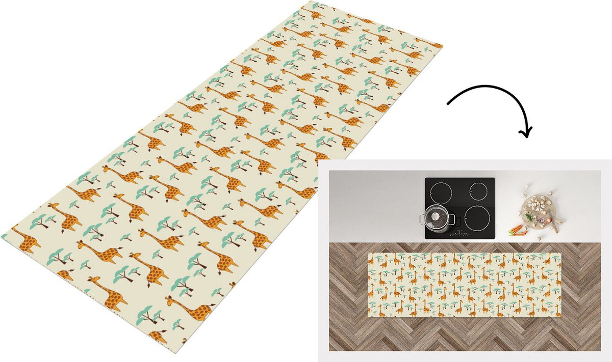 KitchenYeah Keukenloper met Giraffe Dierenpatroon - Vinyl - 180 x 60 cm